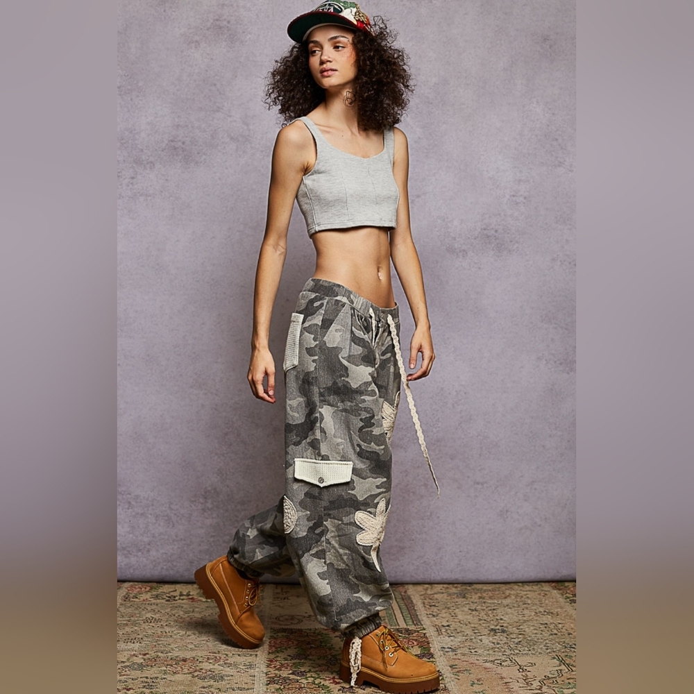 #796 Camo Pants In Printed Detail With  Crochet Patches - Picture 5 of 9